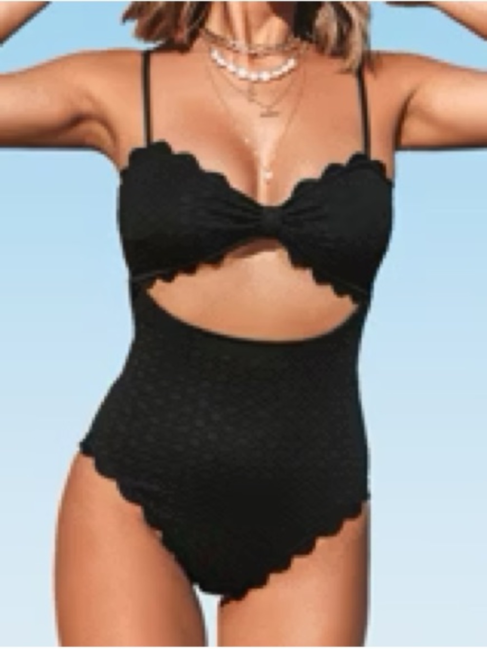 NWT- Cupshe Black Scalloped Cutout One-Piece Swimsuit